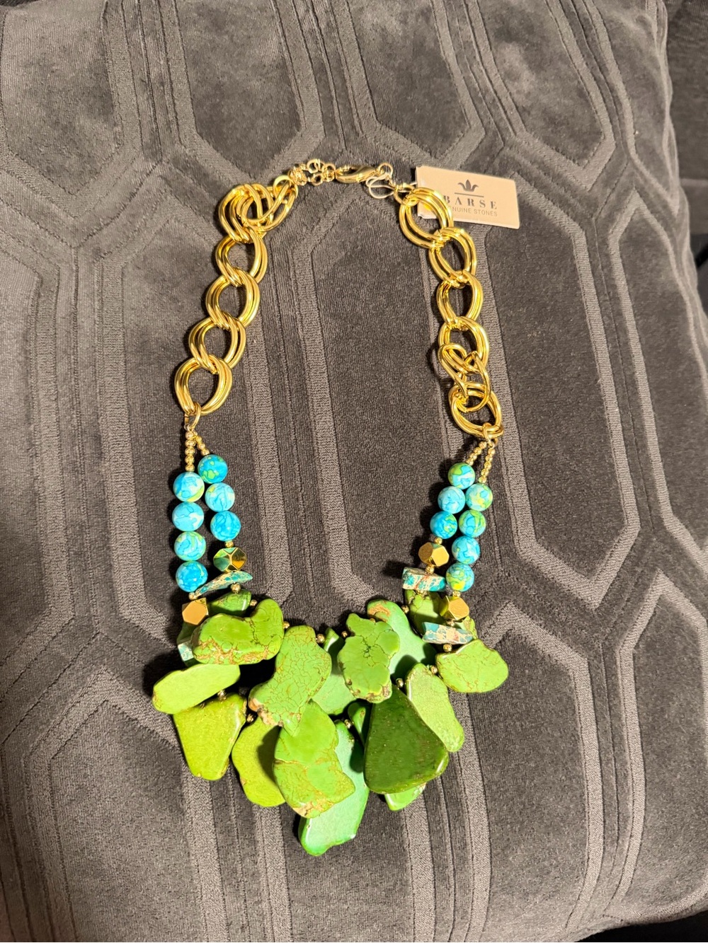 Studio Barse Gold Chain Necklace with Green and Turquoise Accents
